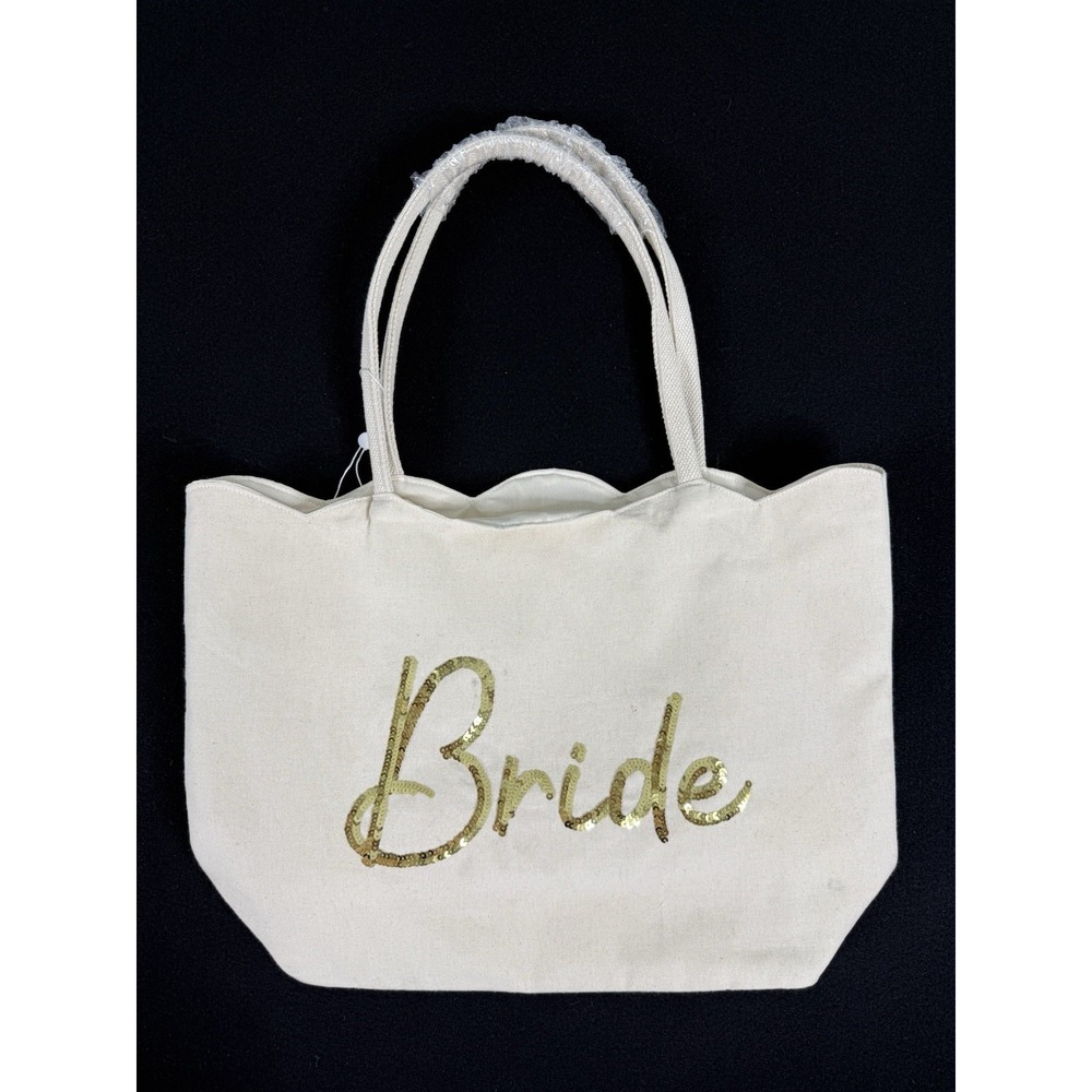 NWT Mudpie Scalloped Canvas Sequin Bride Tote Bag Wedding Bachelorette Gift